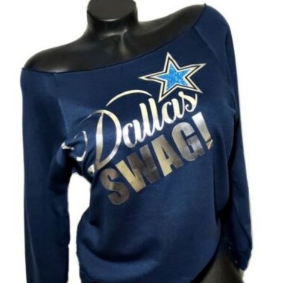 Dallas Swag Navy Sweatshirt with Shiny Glitter Lettering. - Picture 4 of 5